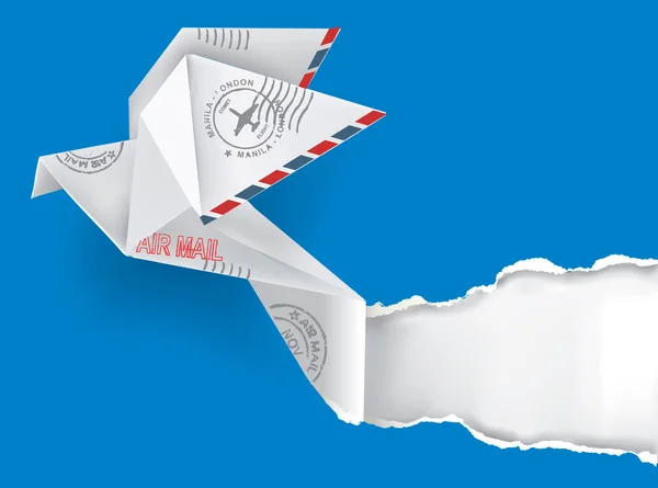 Origami pombo rasgando papel . —  Vetores de Stock