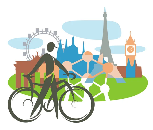 Велосипедные туры по Европе . — стоковый вектор