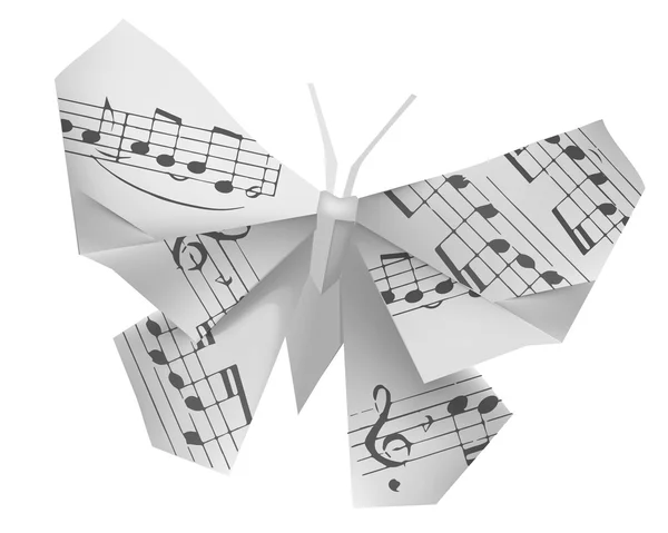 Mariposa de origami con notas musicales — Archivo Imágenes Vectoriales