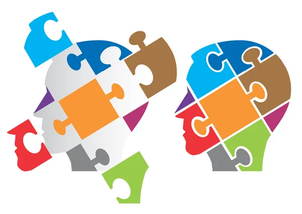 Puzzle fej jelképezi, pszichológia — Stock Vector