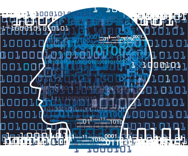 Cabeça humana com códigos binários —  Vetores de Stock
