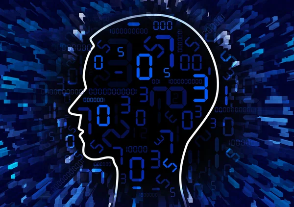 Menselijk hoofd en stroom van digitale getallen — Stockfoto