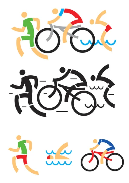 Triathlon cycling swimming icons — Stock Vector