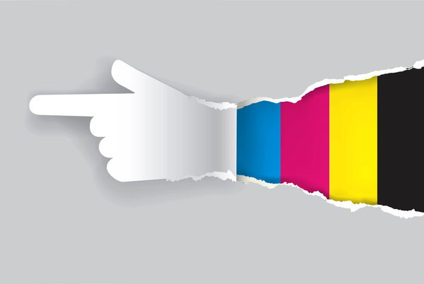 Paper Hand showing direction with print colors.