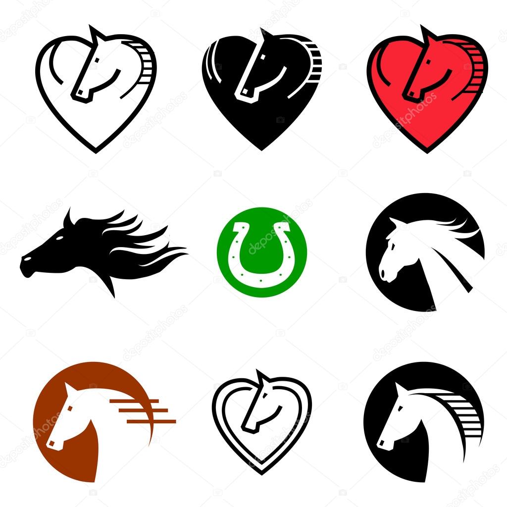 Set of horse icons and symbols. Vector illustration.