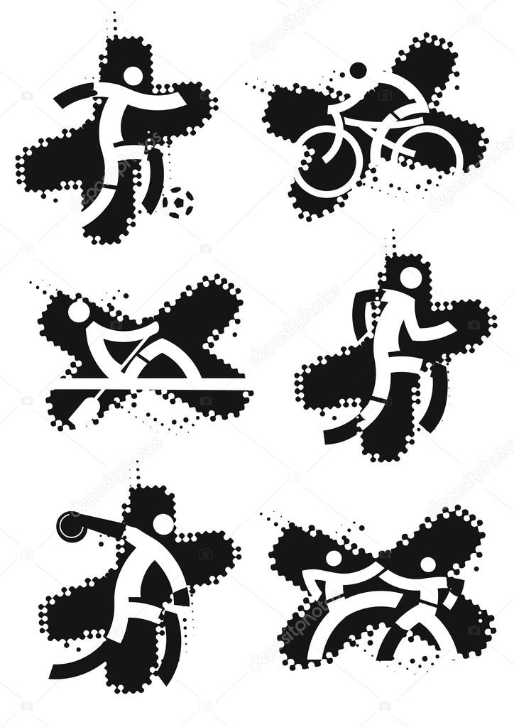 Set of black grunge icons with sport activities. Vector illustration.