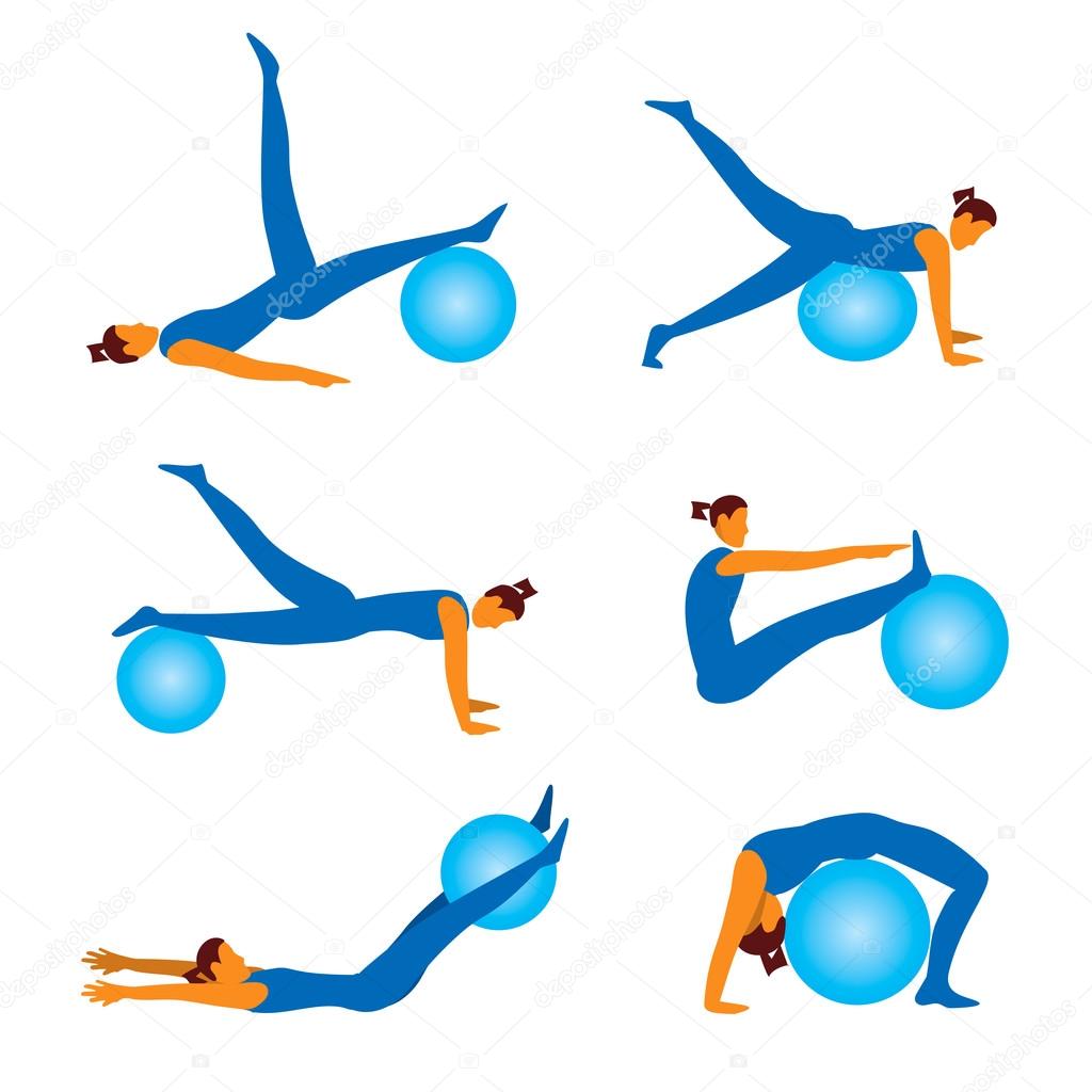 Fitness exercises with ball icons