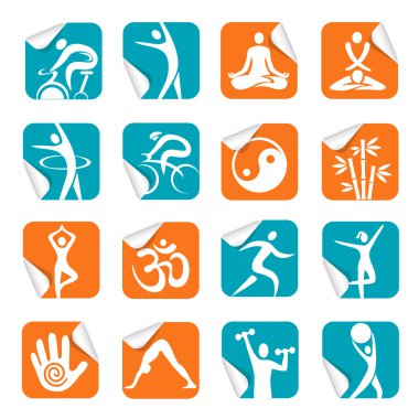 Yoga spa fitness simgeleri ile kare etiket
