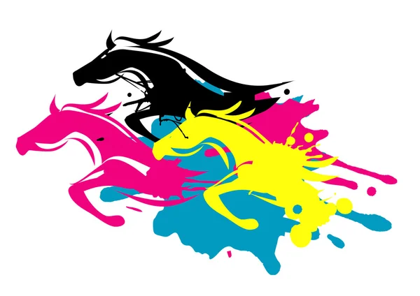 Imprimir colores como caballos corriendo — Vector de stock