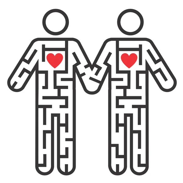 Символ гей-пары как лабиринт любви — стоковый вектор