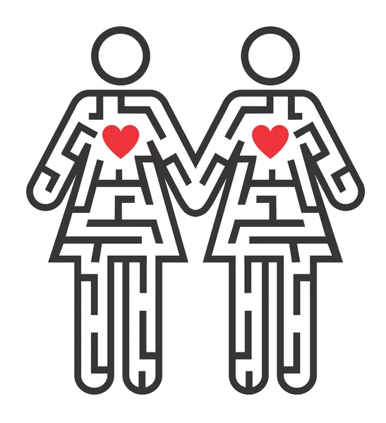 Mujer gay pareja icono como laberinto — Archivo Imágenes Vectoriales