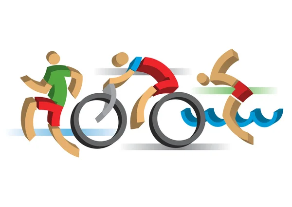 Desenho 3D estilizado atletas Triathlon — Vetor de Stock