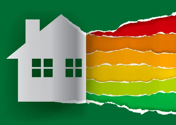 Símbolo de casa con escala de rendimiento energético . — Vector de stock