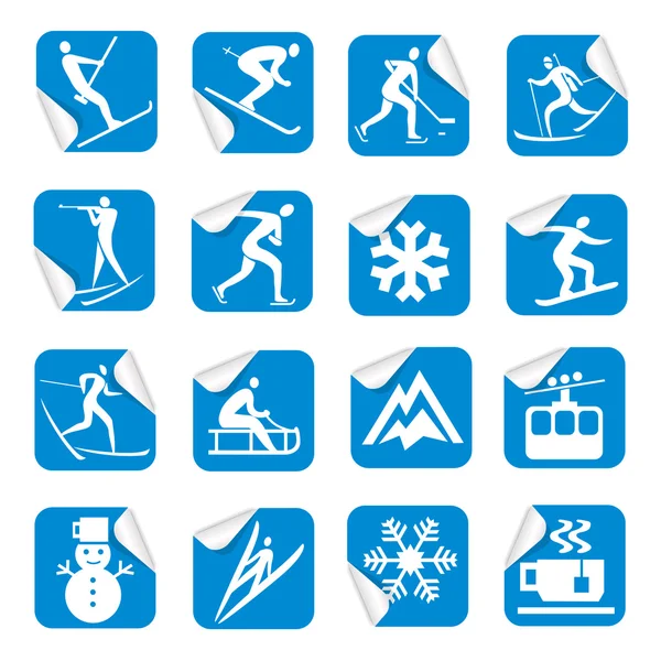 Stickers with winter sport icons. — Stock Vector