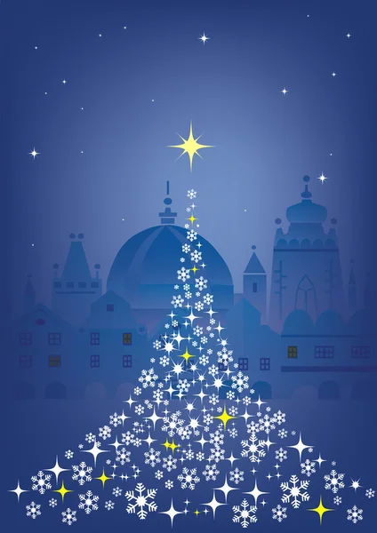 Christmas tree in Historical town. — Stock Vector