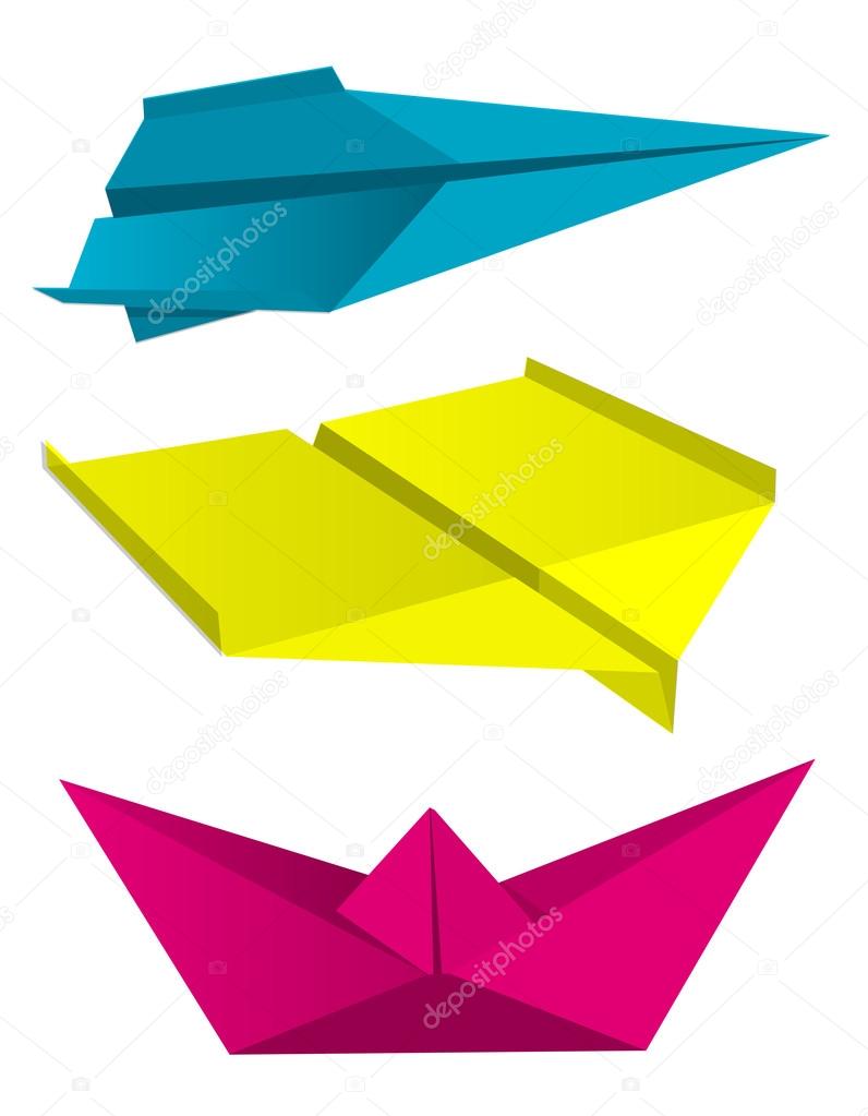 Origami airplanes boat print colors.