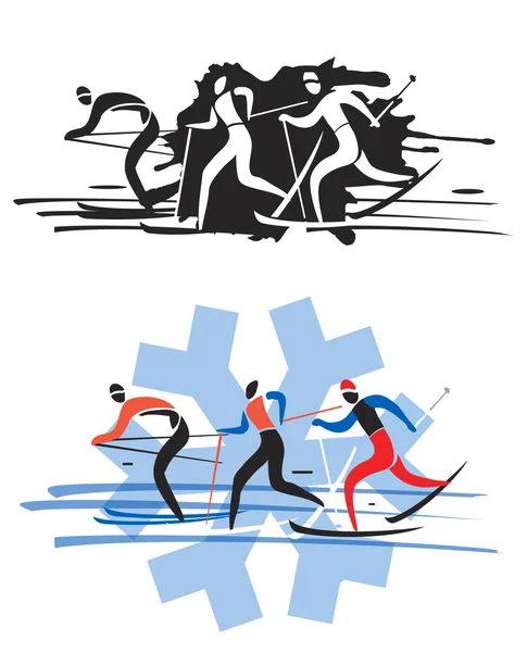 Three cross country skiers. — Stock Vector