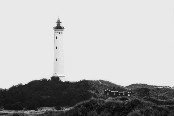 Old Lighthouse Top Grassy Hills Fine Art Black White Image — Stock Photo, Image
