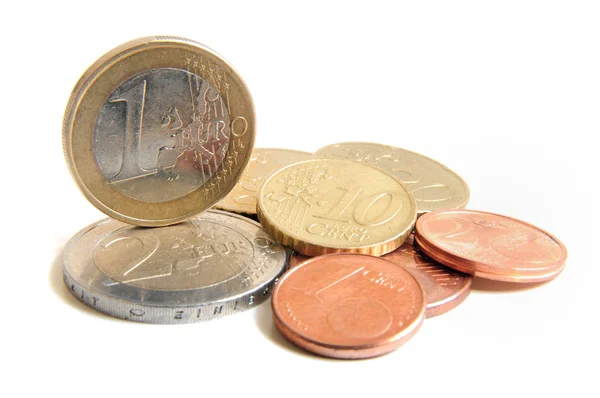 Monedas de dinero en euros — Foto de Stock