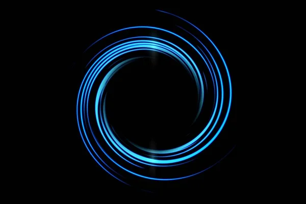 Túnel Espiral Azul Brilhante Com Linha Luz Efeito Fundo Preto — Fotografia de Stock