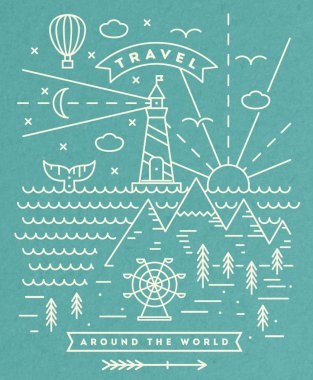 Düz çizgi sanat illüstrasyon seyahat