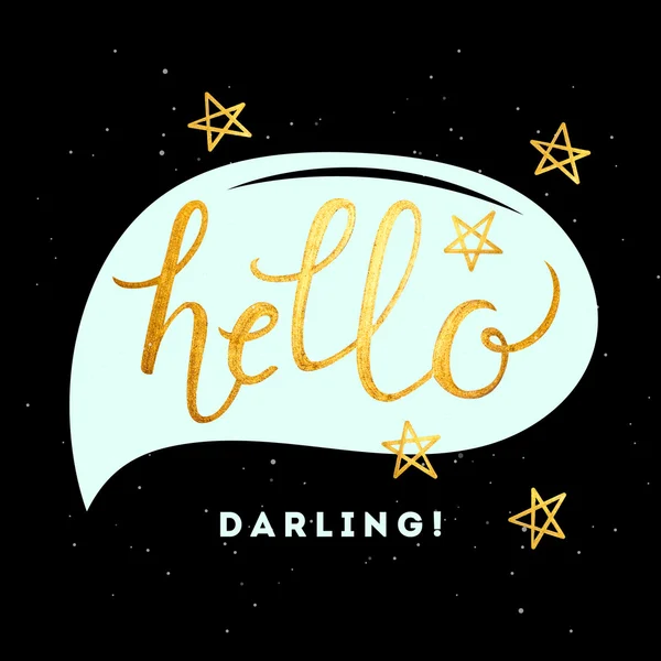 Hello gold lettering illustration — Stock Vector