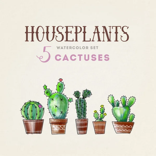 Cactus aquarel set — Stockvector