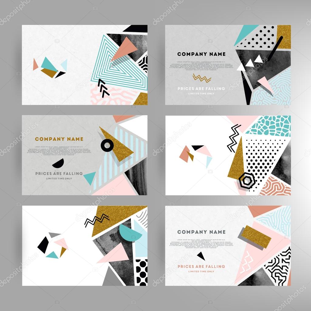 Set of creative cards with geometric shapes