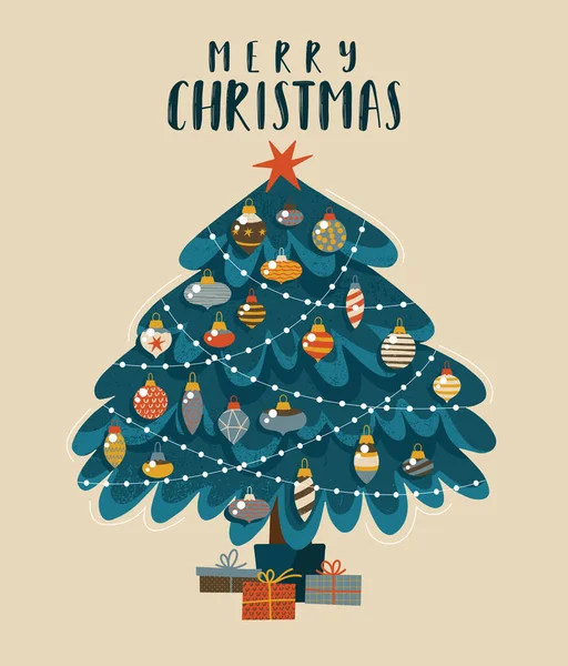 Weihnachtsbaum Urlaub Vektor Illustration Vector Weihnachtsbaum Mit Verschiedenen Spielzeugen — Stockvektor