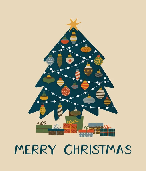 クリスマスツリーホリデーベクトルイラスト 異なるおもちゃとベクトルクリスマスツリー — ストックベクタ