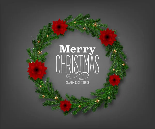 Vánoční Věnec Vektorovou Ilustrací Pozdrav Větvemi Vánočních Stromků Vánoční Hračky — Stockový vektor