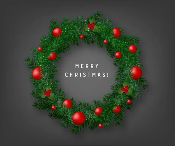 クリスマスリースベクトルイラスト クリスマスツリーの枝やクリスマスのおもちゃでグリーティングカード — ストックベクタ