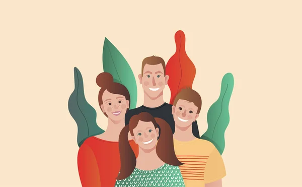 Gelukkige Familie Vector Illustratie Glimlachende Familie Een Heldere Achtergrond — Stockvector