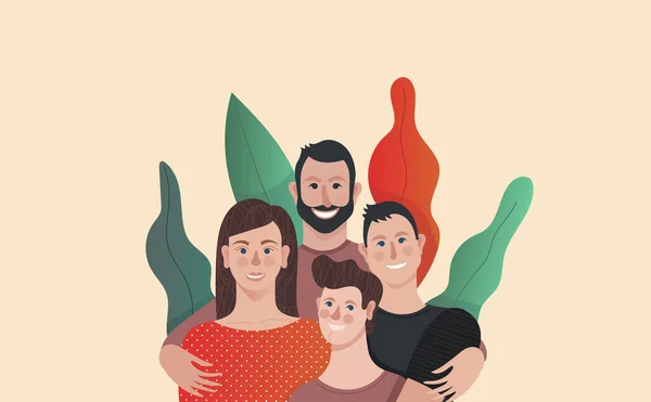 Felice Illustrazione Vettoriale Della Famiglia Famiglia Sorridente Sfondo Luminoso — Vettoriale Stock