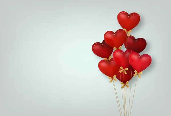 Εικονογράφηση Του Αγίου Βαλεντίνου Κόκκινα Μπαλόνια Σχήμα Καρδιάς Στον Ουρανό — Διανυσματικό Αρχείο