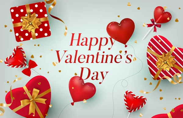 Εικονογράφηση Του Vector Happy Valentine Ρομαντική Ευχετήρια Κάρτα Μπαλόνια Καραμέλες — Διανυσματικό Αρχείο