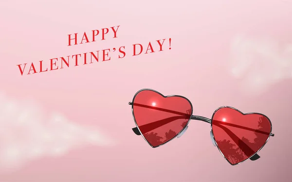 Valentinstag Grußkarte Mit Herzförmiger Roter Sonnenbrille — Stockvektor