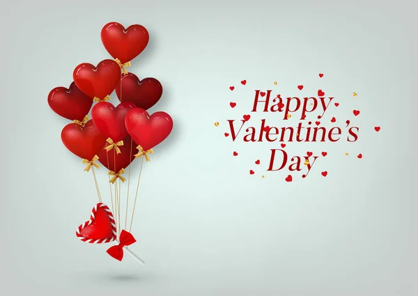 Иллюстрация Дню Святого Валентина Воздушные Шары Форме Красного Сердца Небе — стоковый вектор