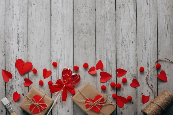 Flat Lay Happy Valentine Day Photography Gift Box Paper Origami — Stock Photo, Image