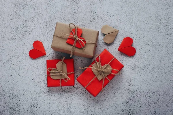 Photographie Romantique Avec Coffret Cadeau Papier Origami Coeur Sur Fond — Photo