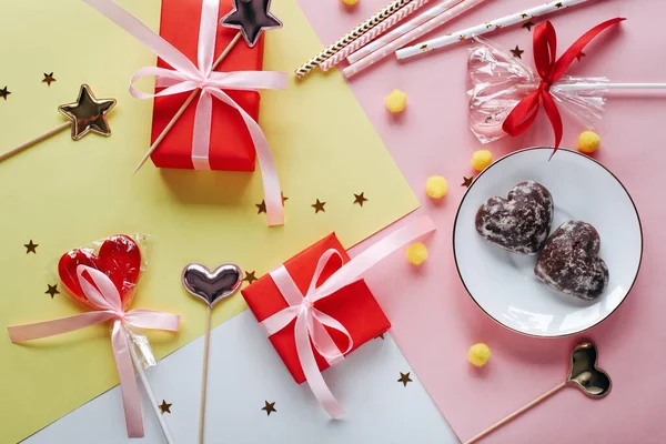 Byt Ležel Happy Valentýna Romantické Fotografie Přírodním Pozadí Roztomilé Romantické — Stock fotografie