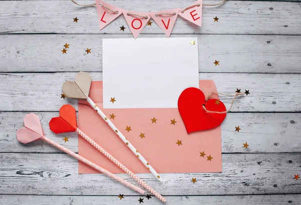 Flat Lay Happy Valentine Day Romantic Photography Natural Background Cute — Stock Photo, Image