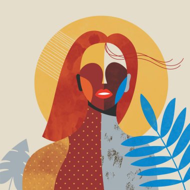 Farklı dokulara sahip soyut bahar kadın portresi. 