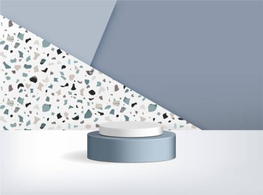 Geometrik formlu silindir podyum. Kozmetik ürün sunumu için 3B boş vitrin