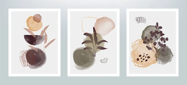 Set Van Trendy Planten Met Verschillende Texturen Illustratie Natuurlijke Kleuren — Stockvector