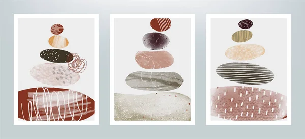 バランスのとれた小石で抽象的なイラスト 質感の異なる小石のバランス — ストックベクタ