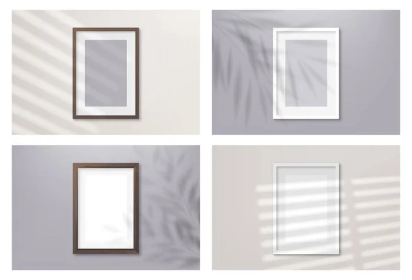 Set Realistic Blank Picture Frames Hanging Light Wall Front Design — Stockvector