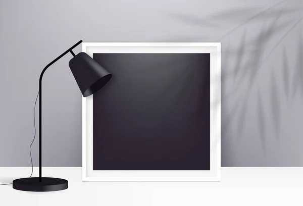 Realistisk Blank Bild Ram Hängande Ljus Vägg Framifrån Med Överliggande — Stock vektor