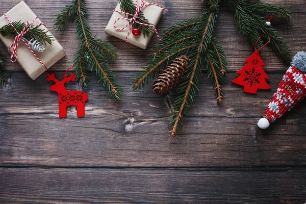 Mooie Kerst Houten Achtergrond Bovenaanzicht Fotografie — Stockfoto