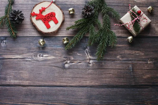 美しいクリスマス木製の背景 トップビューの写真 — ストック写真